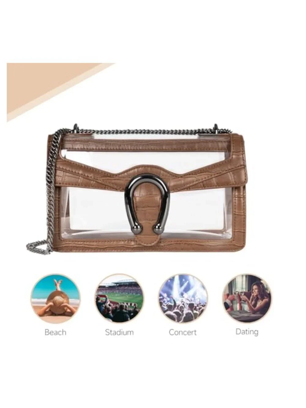 Stadium Approved Clear Crossbody Bag with Chain Strap